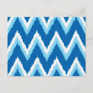 Cartão Postal Gamas de Ikat Chevron - Cobalto, Azul-Céu e Branc