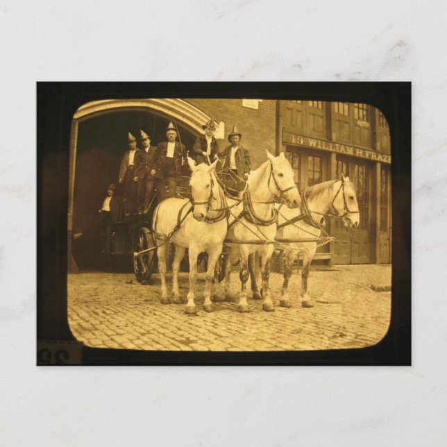 Cartão Postal Gancho de Cavalo Desenhado e Companhia de Incêndio (Frente)
