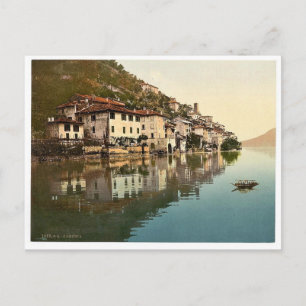 Cartão Postal Gandria, visão geral, Tessin, Suiça