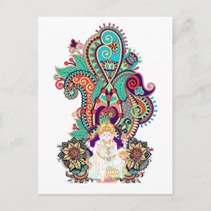Cartão Postal Ganesh Elephant God Colorful Paisley