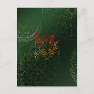 Cartão Postal Ganesh Elephant Mandala orange green Yoga Asia