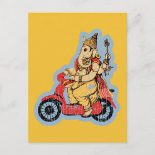 Cartão Postal Ganesha pilotando uma scooter