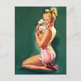 Cartão Postal "Ganhando Aces" Vintage enfiou a arte das menina