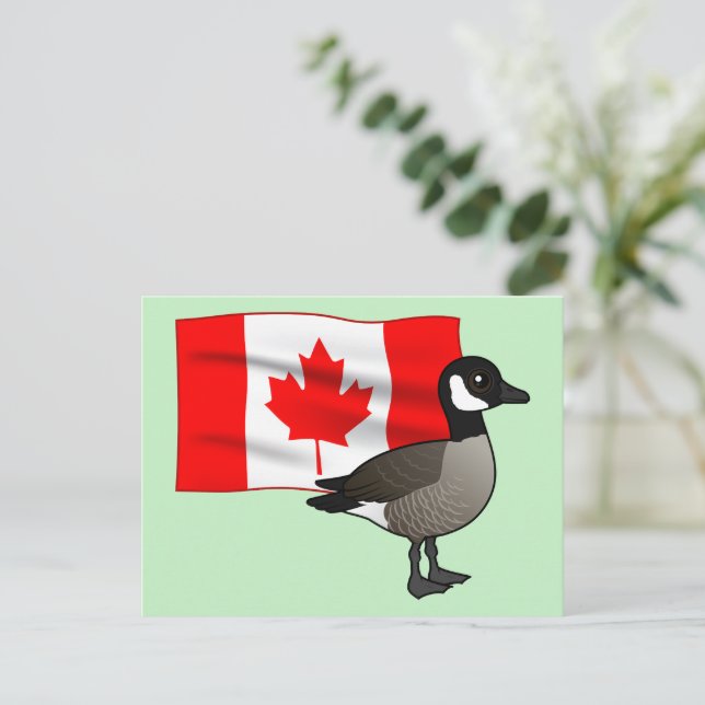 Cartão Postal Ganso Canadense & Bandeira (Em pé/Frente)