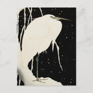 Cartão Postal Garça na Neve - Arte Antiga 1- Ohara Koson