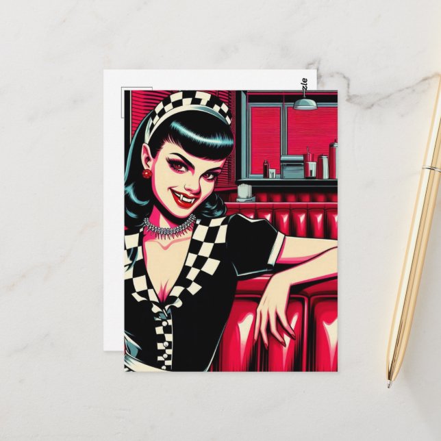 Cartão Postal Garçonete do Vampiro no Diner Retroativo (Frente/Verso In Situ)