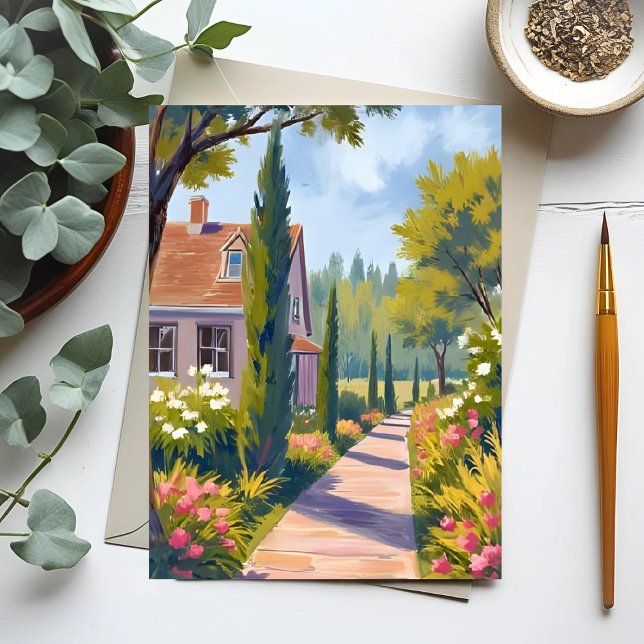 Cartão Postal Garden Stroll | Caminho Floral de Pintura de Óleo (Criador carregado)
