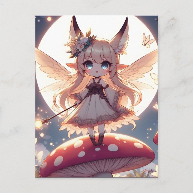 Cartão Postal Garota Anime Pixie Hippie Lua Fada (Frente)
