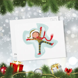 Cartão Postal Garota Anjo de Neve Bonita