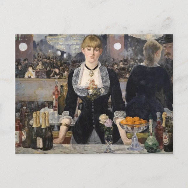 Cartão Postal Garota Barmaid Vitoriana no Folies Bergere, França (Frente)