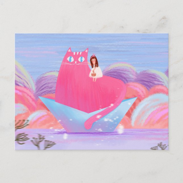 Cartão Postal Garota Bonita e Gato Grande (Frente)