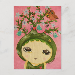 Cartão Postal Garota Bonita - Ela Cultiva Uma Árvore