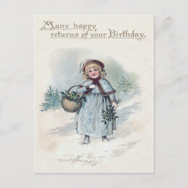 Cartão Postal Garota Bonita Holly Neve Evergreen Basket (Frente)