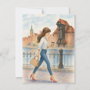 Cartão Postal Garota Chic em Gdansk, Polônia