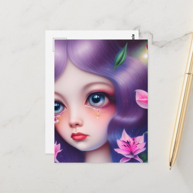 Cartão Postal Garota Chorando com Olhos Azuis Grandes (Frente/Verso In Situ)