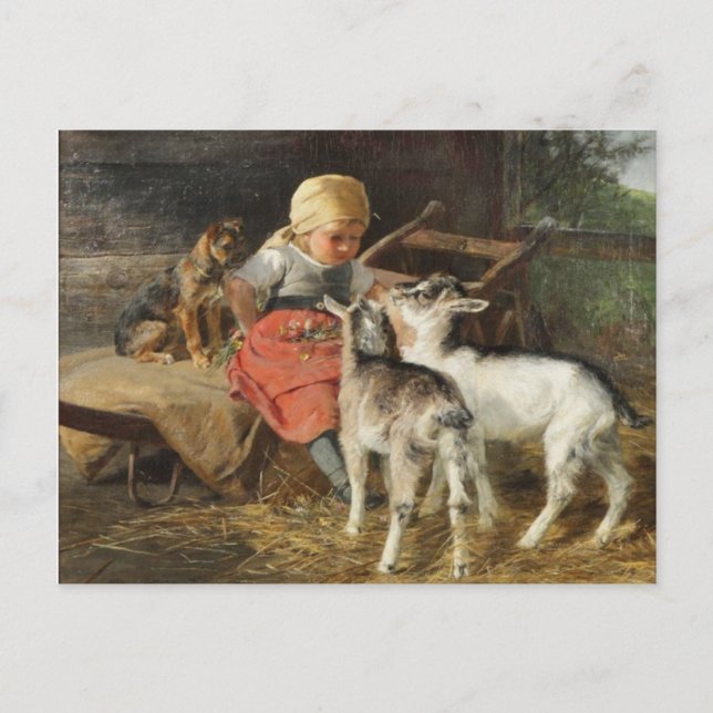 Cartão Postal Garota com Cachorro e Crianças Hermine Biedermann- (Frente)
