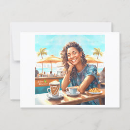 Cartão Postal Garota com café