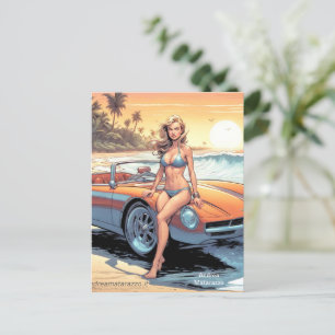 Cartão Postal Garota com carro esportivo