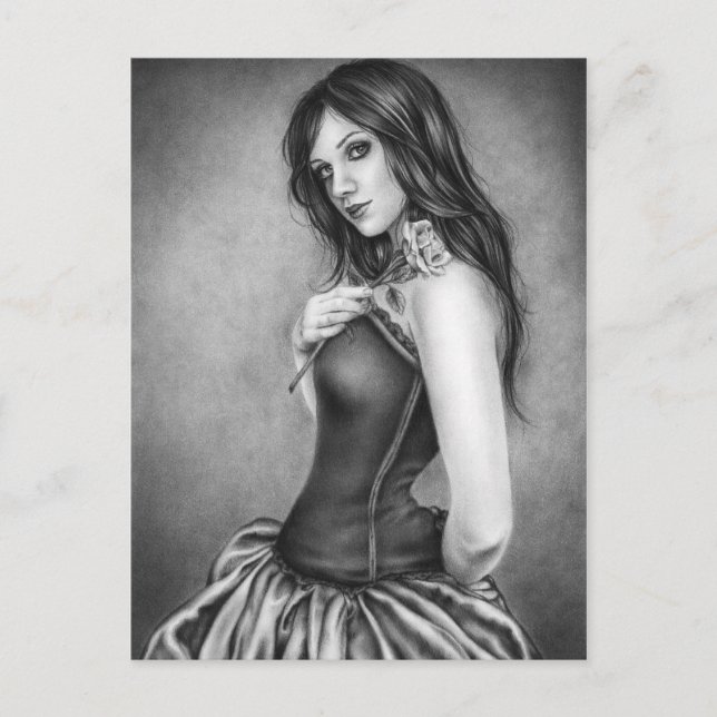 Cartão Postal Garota com cartão-postal rosa (Frente)