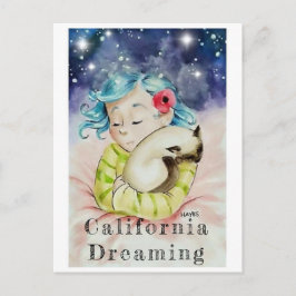 Cartão Postal Garota Com Gato Dormindo