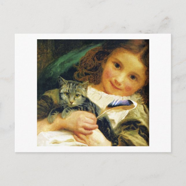 Cartão Postal Garota com Kitten, Sophie Anderson (Frente)