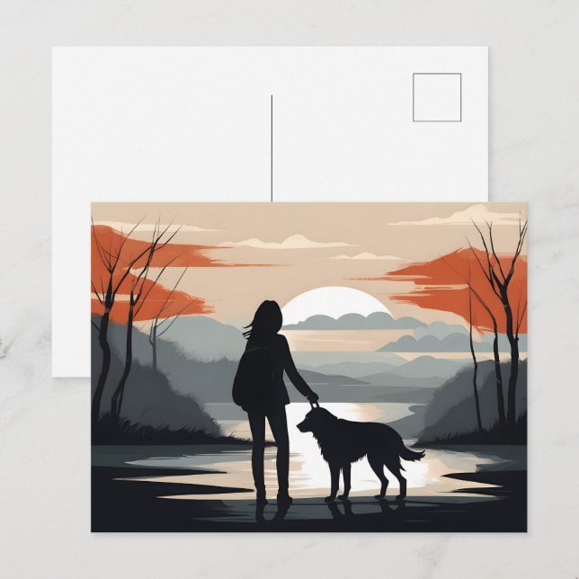 Cartão Postal Garota com o cachorro (Frente/Verso)