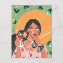 Cartão Postal Garota com óculos de sol de verão papel de parede