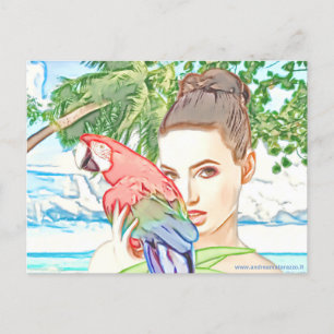 Cartão Postal Garota com papagaio