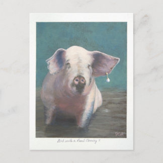 Cartão Postal Garota com pérolas a ouvir II