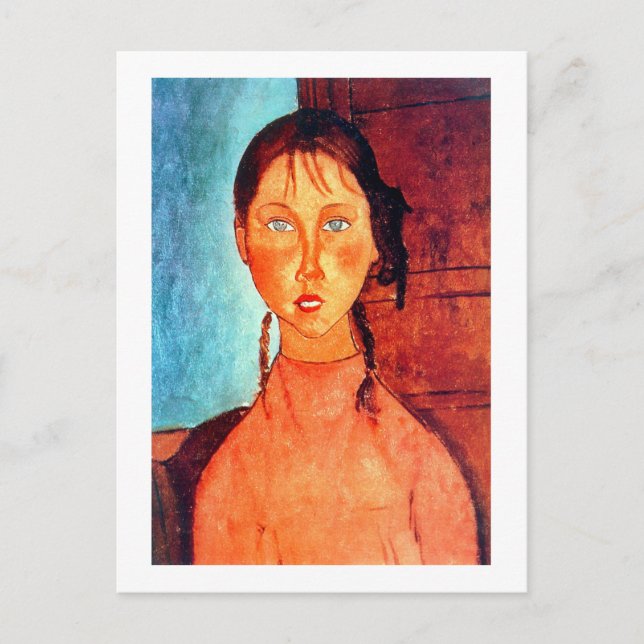 Cartão Postal Garota com rabo-de-porco, Modigliani (Frente)