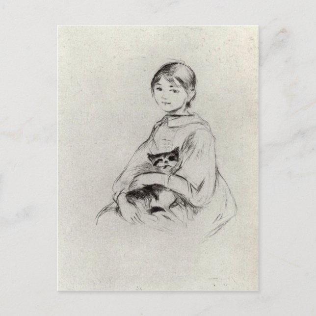 Cartão Postal Garota com um gato de Berthe Morisot (Frente)