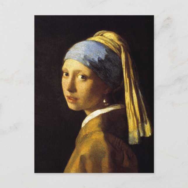 Cartão Postal Garota com uma pérola tocando Vermeer Fine Art (Frente)