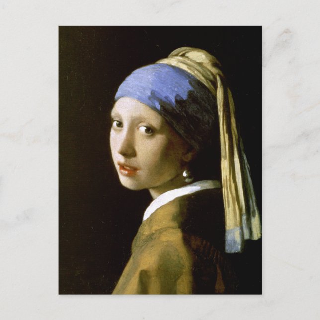 Cartão Postal Garota com uma pérola tocando Vermeer Fine Art (Frente)