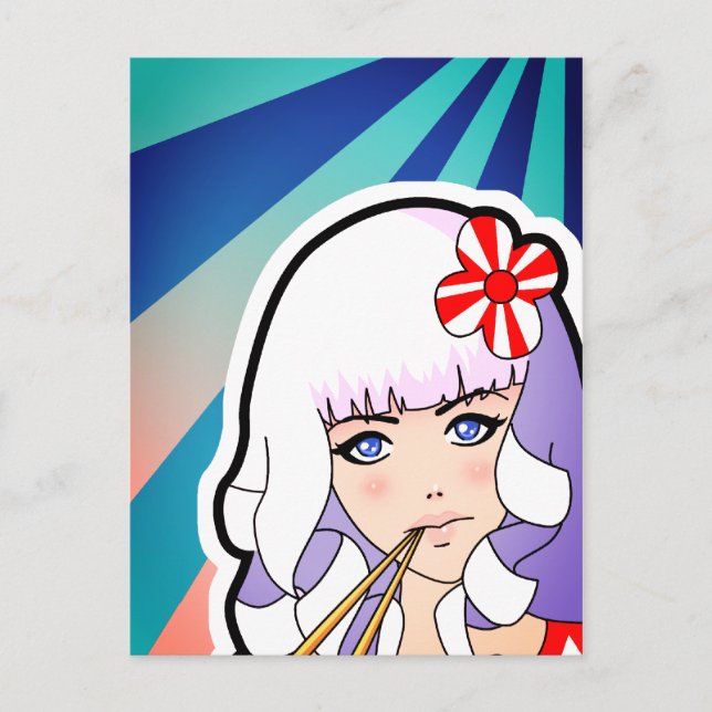 Cartão Postal Garota de Anime com Hashi (Frente)