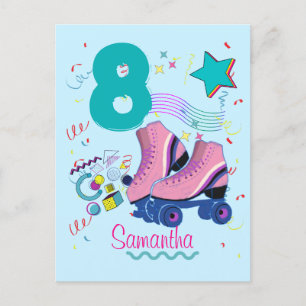 Cartão Postal Garota de Aniversário de Patins Retro Patinação 