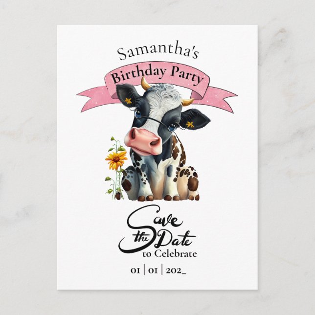 Cartão Postal Garota de Aniversário Vaca  (Frente)