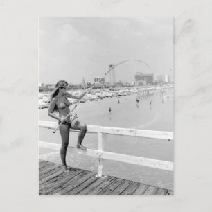 Cartão Postal Garota de biquíni Pescaria Praia de Daytona Flórid