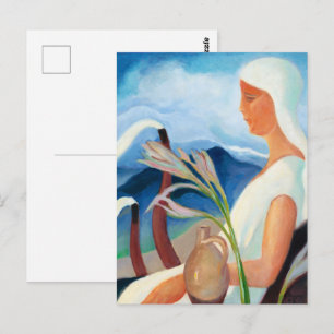 Cartão Postal Garota de Branco Arte Moderna Vintage Zolo Palugya