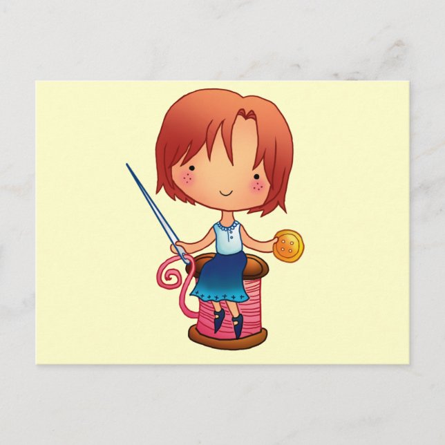 Cartão Postal Garota de costura (Frente)