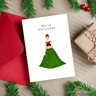 Cartão Postal garota de natal, esboço de moda,