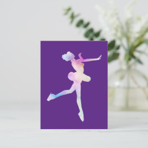 Cartão Postal Garota de Patinação no Gelo Aquarela