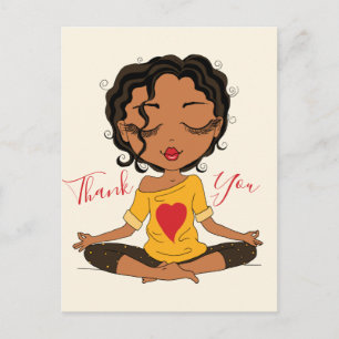 Cartão Postal Garota de Yoga Fofa Obrigada Cabelo Castanho Escur