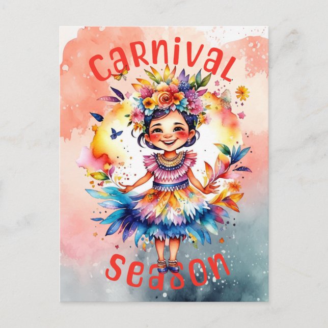 Cartão Postal Garota do Carnaval de Aquarela (Frente)