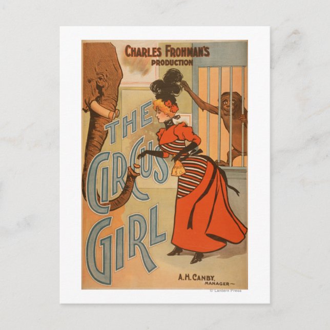 Cartão Postal Garota do Circo - Alimentando Elefante e Macaco (Frente)