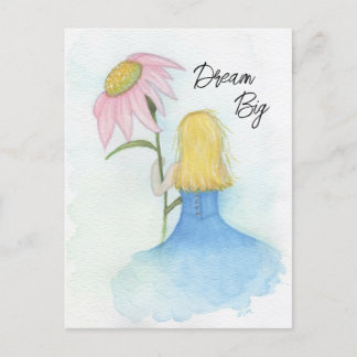 Cartão Postal Garota do Sonho segurando Flor Rosa Gigante
