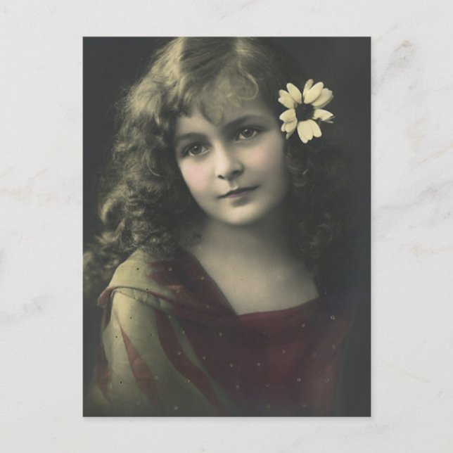 Cartão Postal Garota Doce Com Flor (Frente)