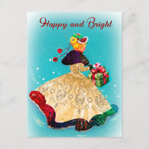 Cartão Postal Garota dourada da caixa de presentes de natais vin