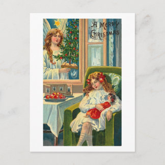 Cartão Postal Garota e Boneca, Anjo na Janela