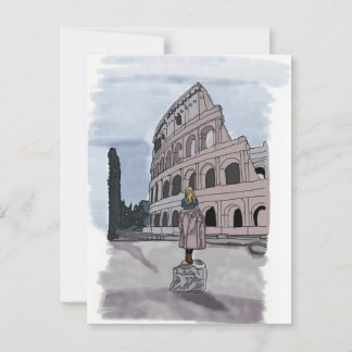 Cartão Postal Garota em frente a Colosseum.