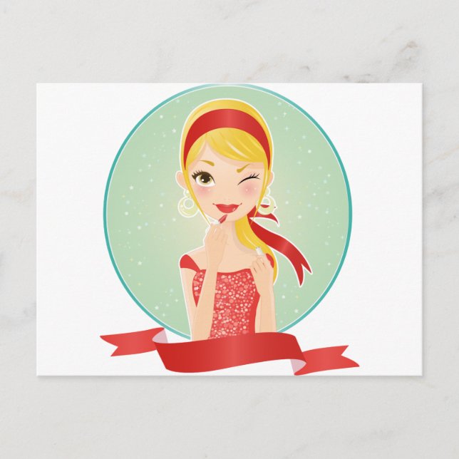 Cartão Postal Garota em vermelho (Frente)